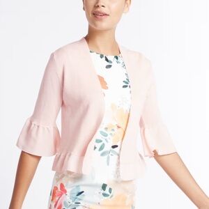 NWOT Open Front Flared Sheer Sleeve Cardigan Pink Sz. 10 UK 14 Marks & Spencer